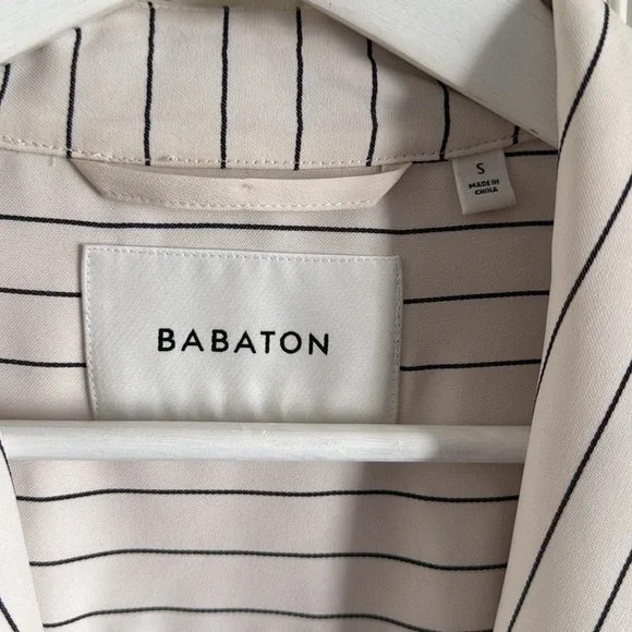 Babaton Aritzia Kahlo Robe Jacket Cream Black Stripe Belted Roll Tab - Picture 3 of 7